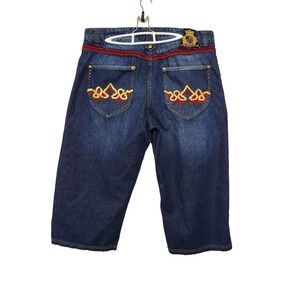 Crown Holder Jeans Jorts Shorts Men's 38 Button Fly Y2K Velvet Hip Hop Baggy